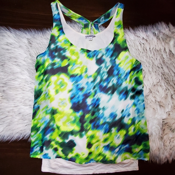 Express Tops - Express Vibrant Pixelated Watercolor Tank
